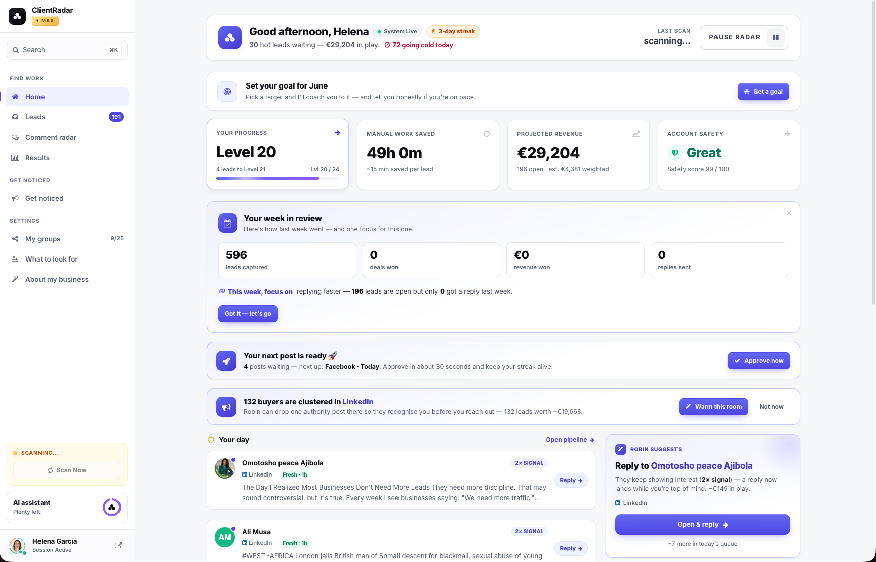 ClientRadar — today's scored leads, ready to reply