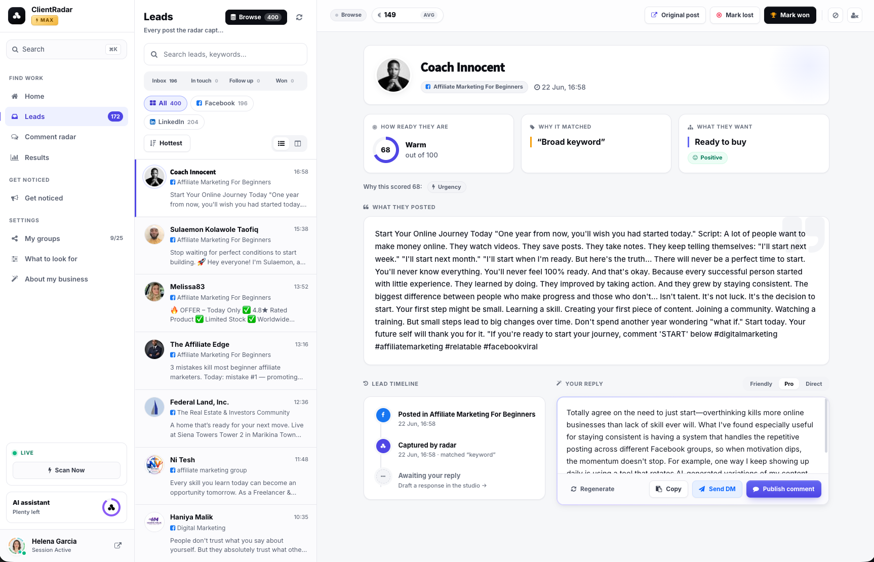 ClientRadar — your pipeline from new to won